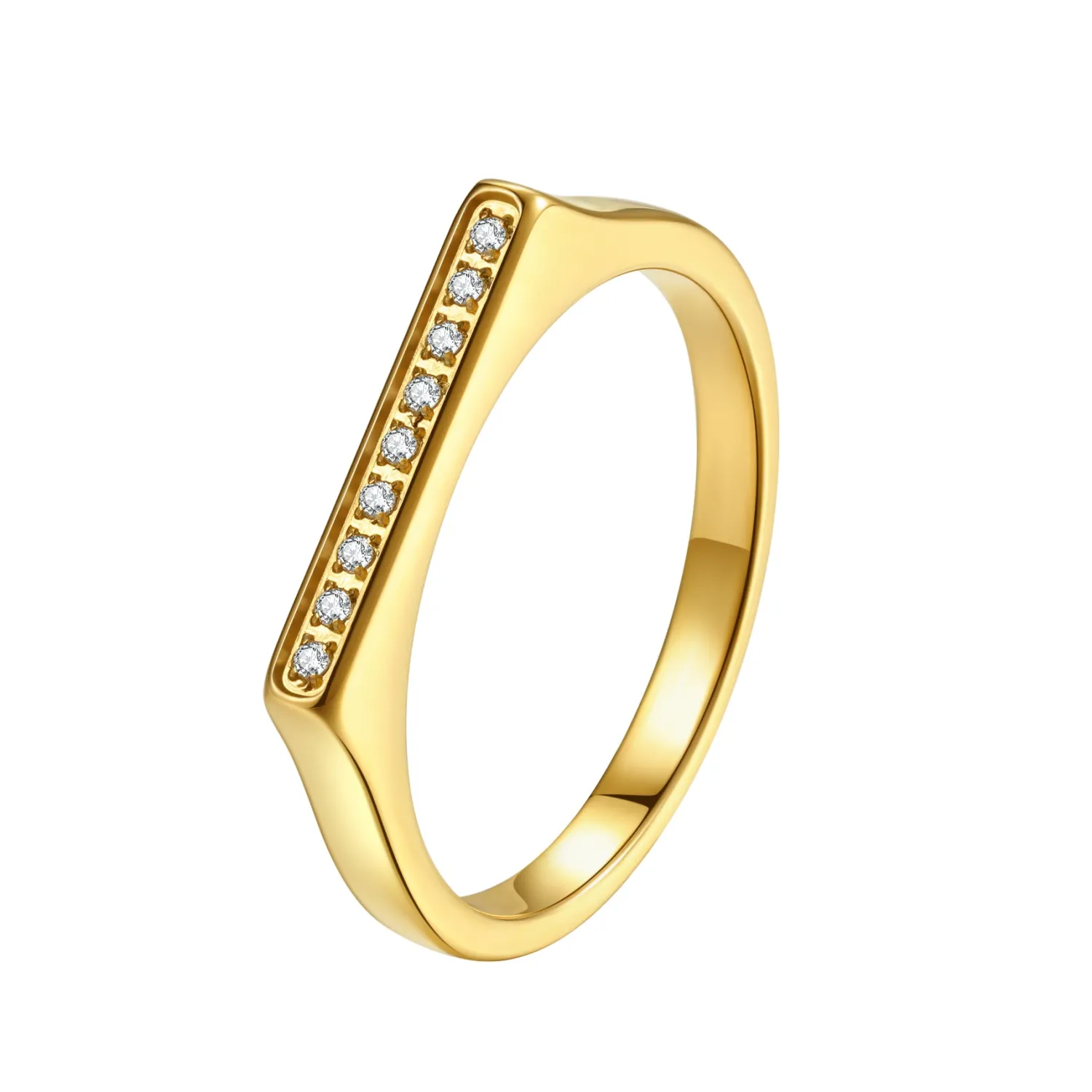 Schlichte Ringe | Hey Happiness Eleganter Edelstein Arc-Siegelring aus Edelstahl Gold