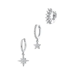 Earring Stack Sets | Hey Happiness 3er Set Stern Ohrringe im Stacking-Trend Silber Silver