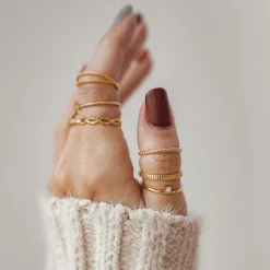 Auffällige Ringe | Hey Happiness 3er Set Strukturierte Ringe Sterlingsilber in Gold