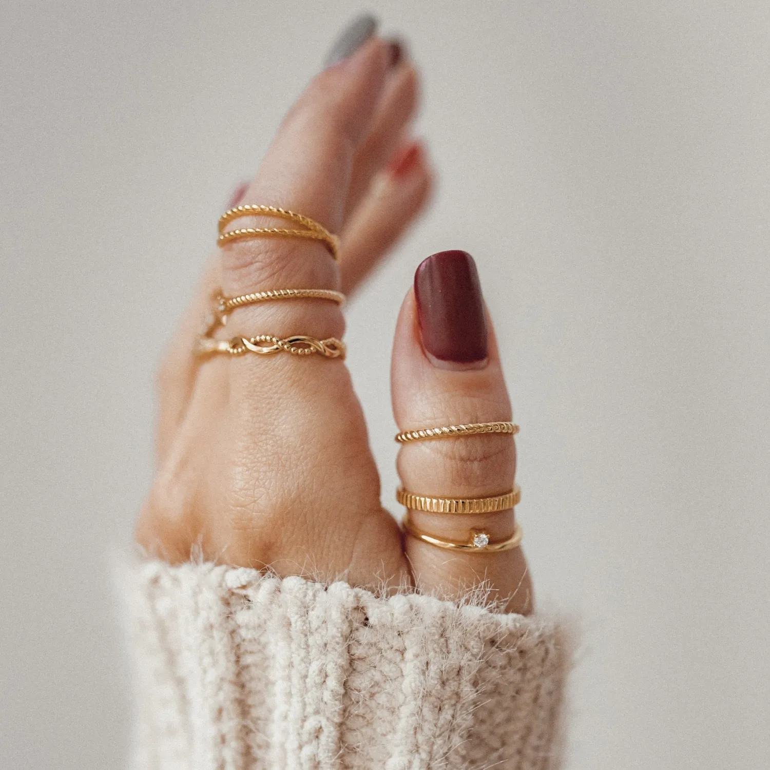 Auffällige Ringe | Hey Happiness 3er Set Strukturierte Ringe Sterlingsilber in Gold