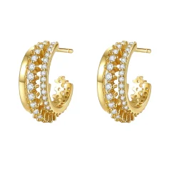 Creolen | Hey Happiness Fächerförmige Drei Bänder Creolen mit Schmucksteinen Sterlingsilber in Gold