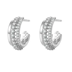 Creolen | Hey Happiness Fächerförmige Drei Bänder Creolen mit Schmucksteinen Sterlingsilber Silver