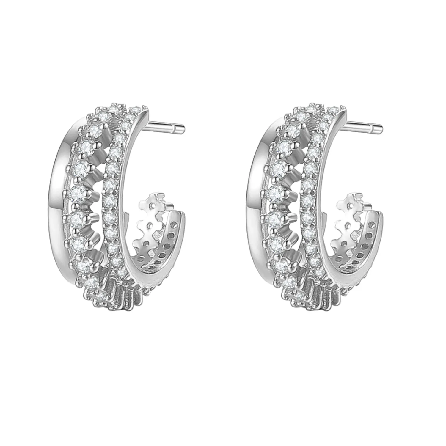 Creolen | Hey Happiness Fächerförmige Drei Bänder Creolen mit Schmucksteinen Sterlingsilber Silver
