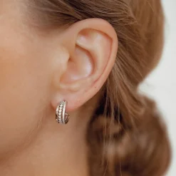 Creolen | Hey Happiness Fächerförmige Drei Bänder Creolen mit Schmucksteinen Sterlingsilber Silver