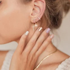 Ohrstecker | Hey Happiness Fächerförmige Helix Ohrringe mit Strasssteinen Sterlingsilber in Gold