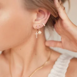 Ohrstecker | Hey Happiness Fächerförmige Helix Ohrringe mit Strasssteinen Sterlingsilber in Gold