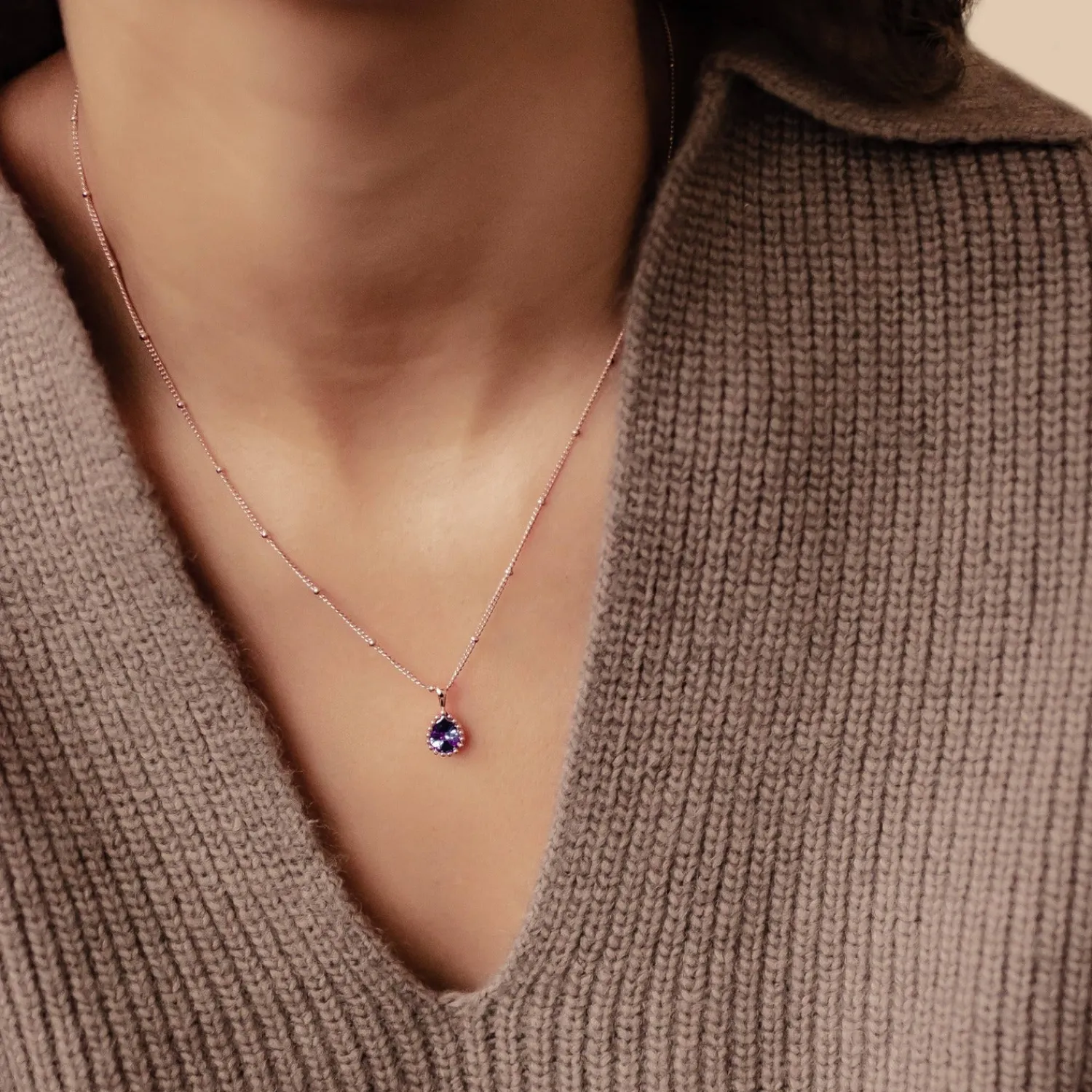 Filigrane Ketten | Hey Happiness Februar Amethyst Geburtsstein Halskette Sterlingsilber