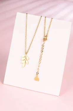 Filigrane Ketten | Hey Happiness Feine Kette mit Blatt Anhänger in farbe Gold