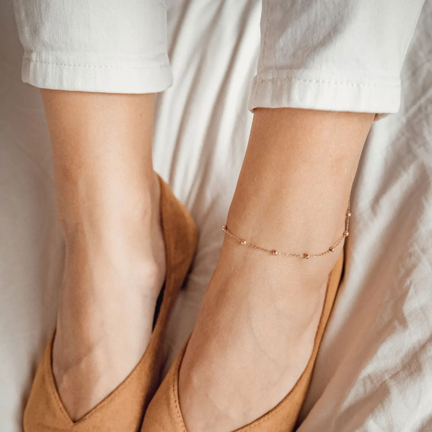 Fußkettchen | Hey Happiness Filigrane Fußkette mit Kugeln in Rosegold Rose Gold