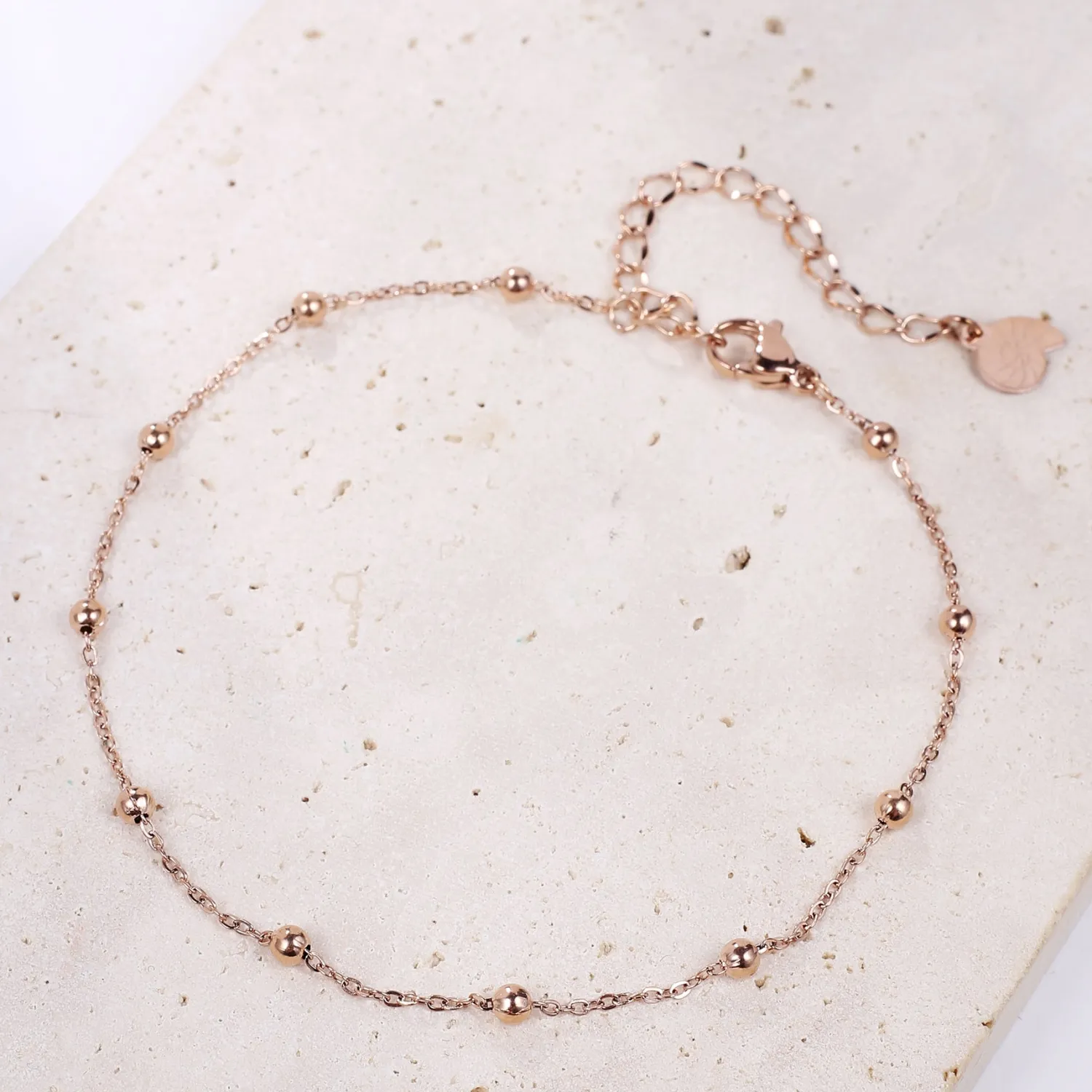 Fußkettchen | Hey Happiness Filigrane Fußkette mit Kugeln in Rosegold Rose Gold