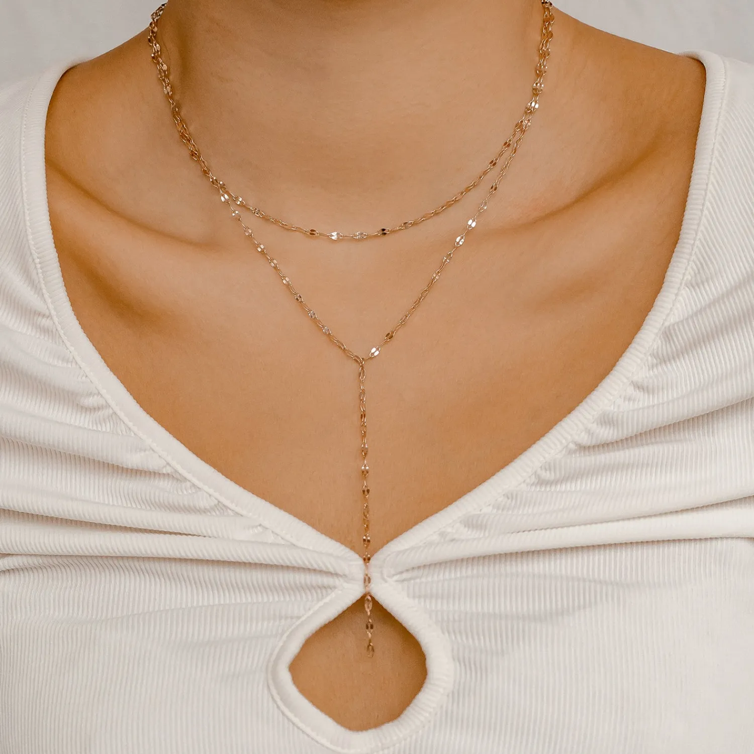 Lariat Necklaces | Filigrane Ketten | Hey Happiness Filigrane Y Kette im Rolokette-Design in Rosegold Rose Gold