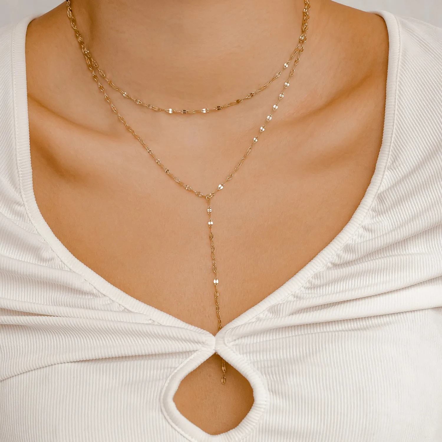 Lariat Necklaces | Filigrane Ketten | Hey Happiness Filigrane Y Kette im Rolokette-Design in Gold