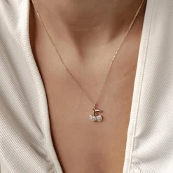 Filigrane Ketten | Hey Happiness Funkelnde Kirsche Anhänger Kette aus 585 Gold