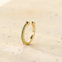 Ear Cuffs | Ohrstecker | Hey Happiness Grüne Diamant Ear Cuff aus Sterlingsilber, vergoldet