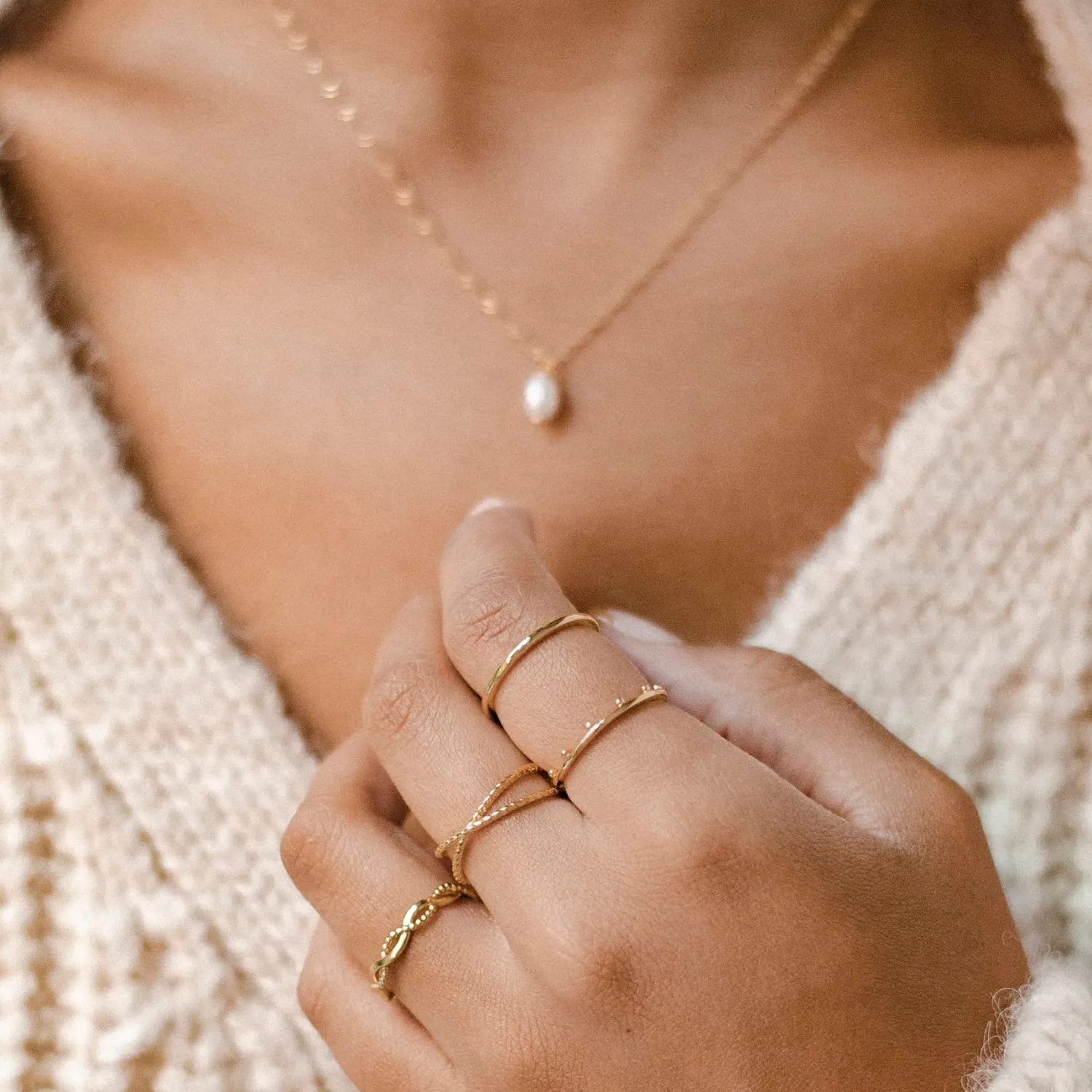 Schlichte Ringe | Hey Happiness Halo Kügelchen Ring Set Sterlingsilber in Gold