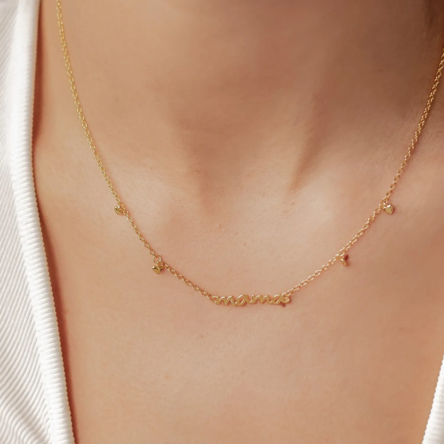 Filigrane Ketten | Hey Happiness Herz Charm Mama Halskette aus Sterlingsilber