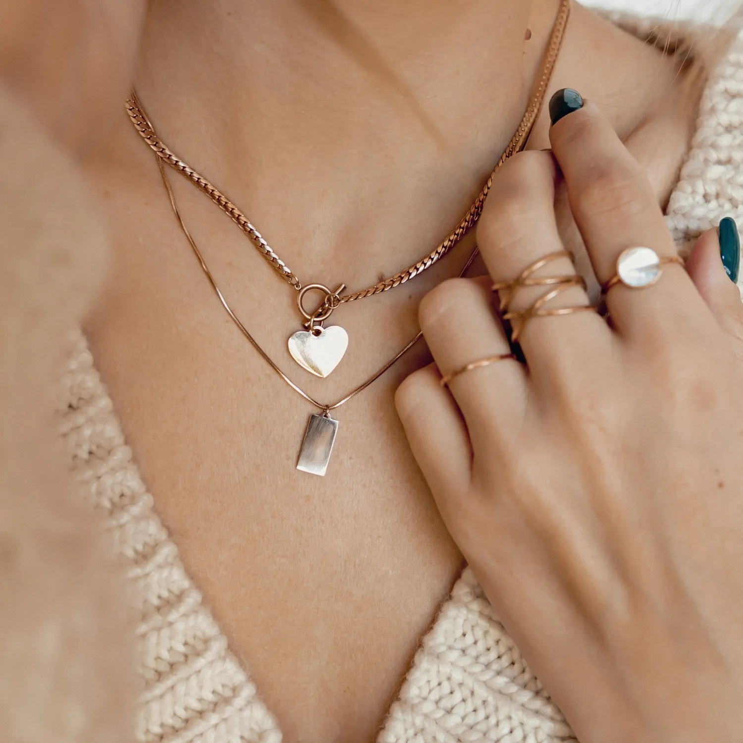 Statement Ketten | Hey Happiness Herz Kette mit T-Steg in Rosegold Rose Gold