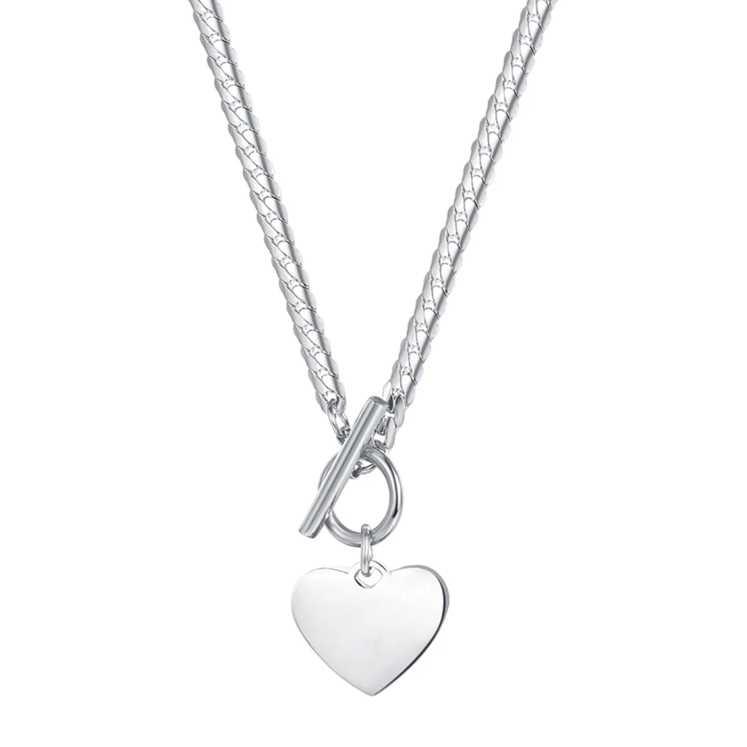 Statement Ketten | Hey Happiness Herz Kette mit T-Steg in Silberfarbe Silver