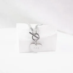 Statement Ketten | Hey Happiness Herz Kette mit T-Steg in Silberfarbe Silver