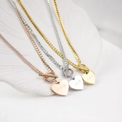 Statement Ketten | Hey Happiness Herz Kette mit T-Steg in Silberfarbe Silver
