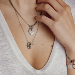 Statement Ketten | Hey Happiness Herz Kette mit T-Steg in Silberfarbe Silver