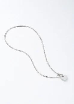Statement Ketten | Hey Happiness Herz Kette mit T-Steg in Silberfarbe Silver