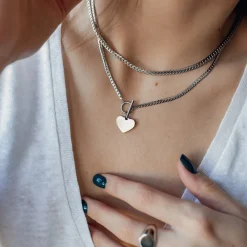 Statement Ketten | Hey Happiness Herz Kette mit T-Steg in Silberfarbe Silver