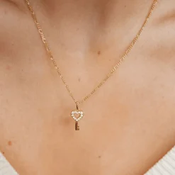 Filigrane Ketten | Hey Happiness Herz Schlüssel Anhänger Halskette Sterling Silber Gold