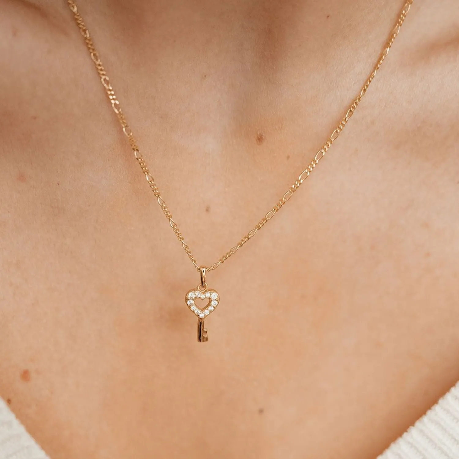 Filigrane Ketten | Hey Happiness Herz Schlüssel Anhänger Halskette Sterling Silber Gold