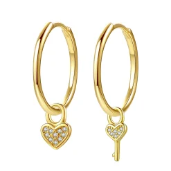 Creolen | Hey Happiness Herz und Schlüssel Charm Creolen aus Sterlingsilber in Gold
