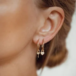 Creolen | Hey Happiness Herz und Schlüssel Charm Creolen aus Sterlingsilber in Gold