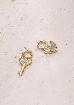 Creolen | Hey Happiness Herz und Schlüssel Charm Creolen aus Sterlingsilber in Gold