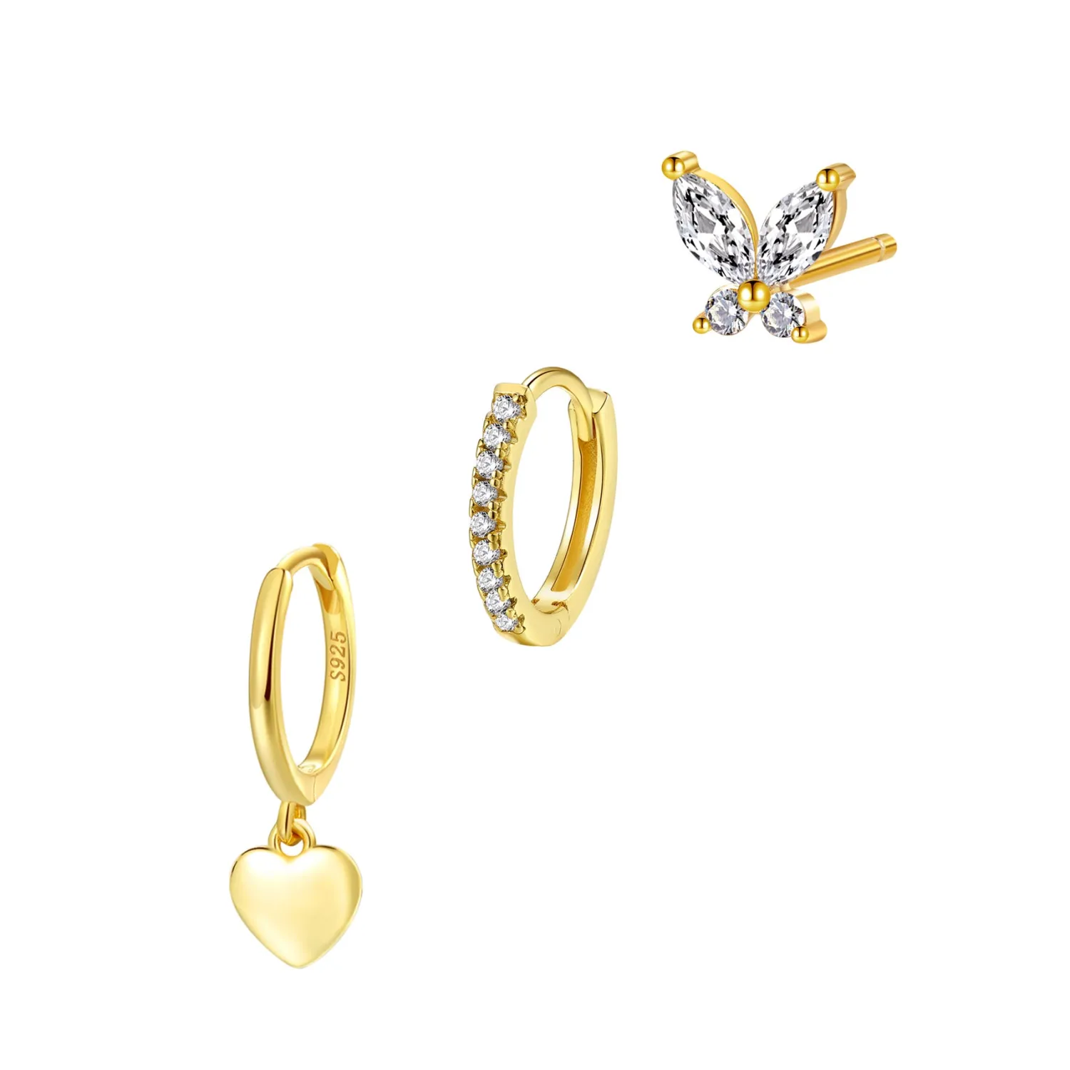 Earring Stack Sets | Hey Happiness Herz und Schmetterling Stacking Ohrringe Veretes Sterlingsilber Gold