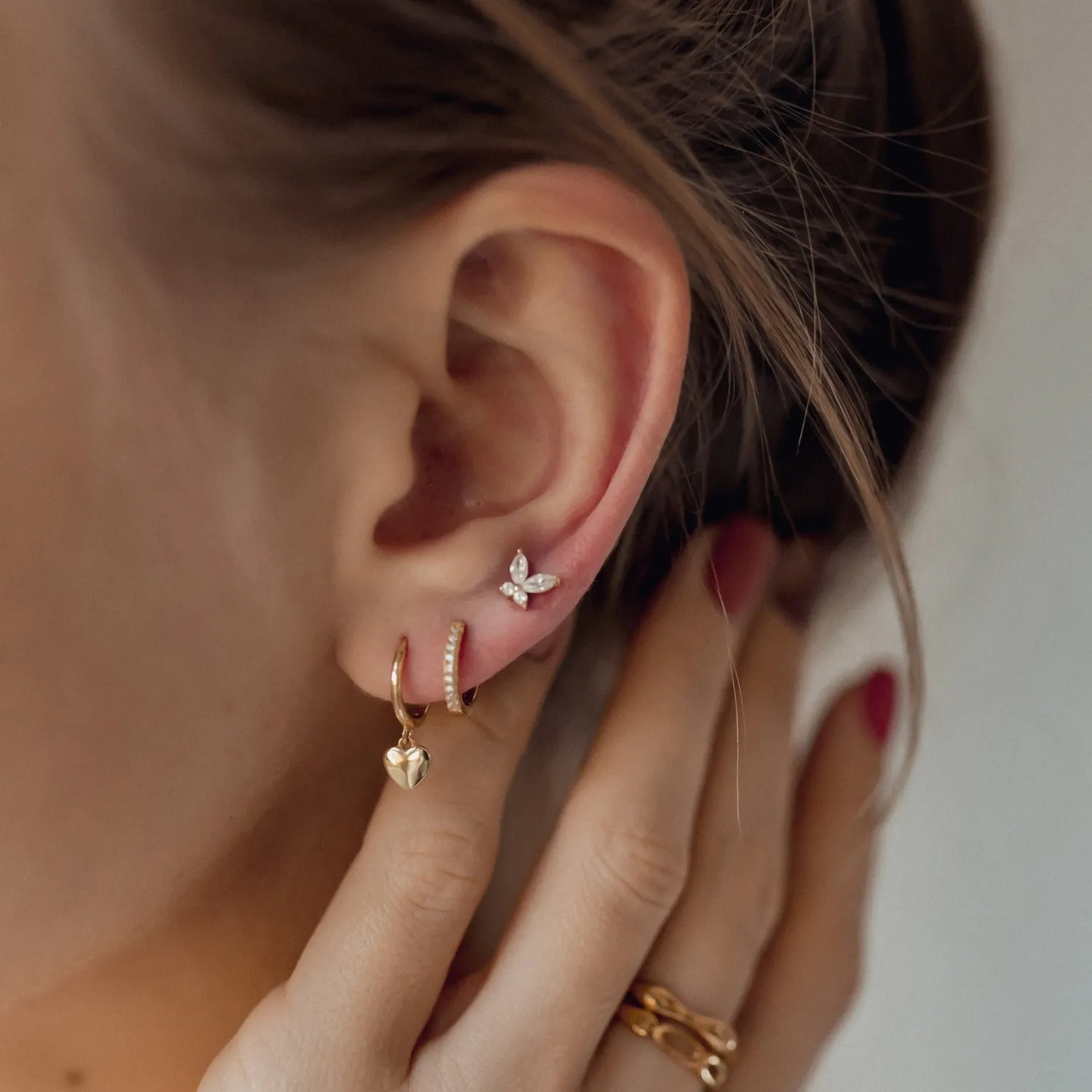 Earring Stack Sets | Hey Happiness Herz und Schmetterling Stacking Ohrringe Veretes Sterlingsilber Gold