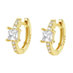 Huggie Ohrringe | Hey Happiness Huggie Ohrringe mit Quadratischen Steinen Sterlingsilber in Gold