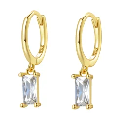 Huggie Ohrringe | Hey Happiness Huggie Ohrringe mit Steinen in Baguette-Form Sterlingsilber in Gold