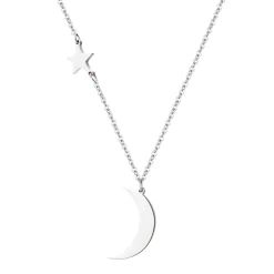 Filigrane Ketten | Hey Happiness Kette mit Stern und Mond Anhängern in Silberfarbe Silver
