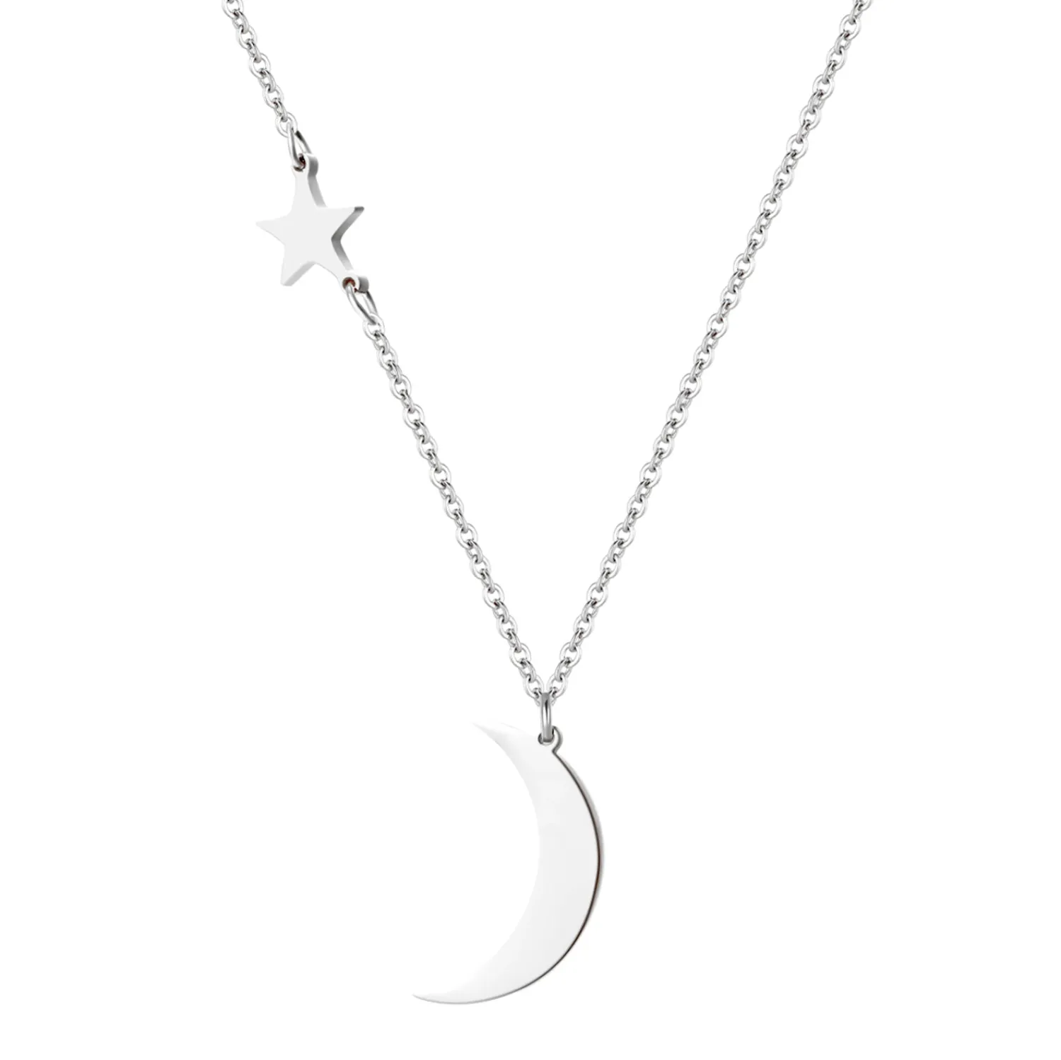 Filigrane Ketten | Hey Happiness Kette mit Stern und Mond Anhängern in Silberfarbe Silver
