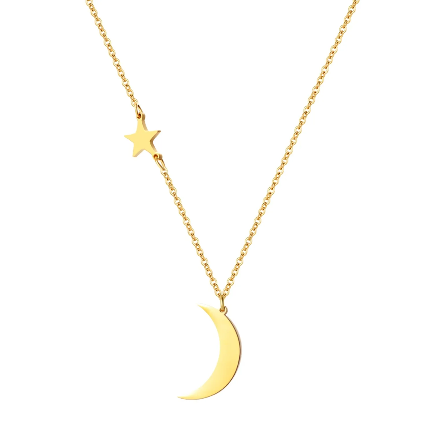 Filigrane Ketten | Hey Happiness Kette mit Stern und Mond Anhängern in farbe Gold