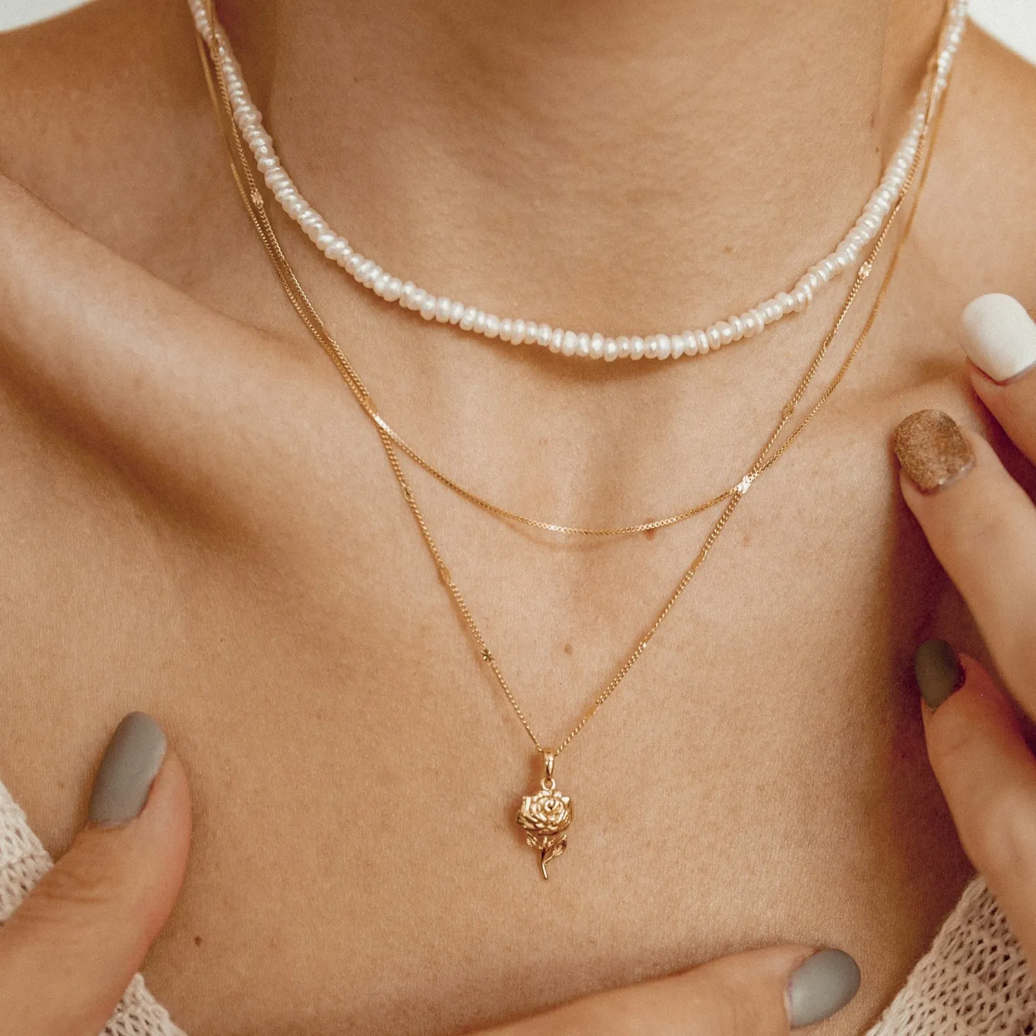 Filigrane Ketten | Hey Happiness Kette Rose Anhänger Sterlingsilber in Gold