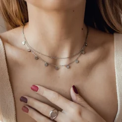 Filigrane Ketten | Hey Happiness Kette Strukturierter Kreis in Silberfarbe Silver