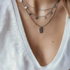 Filigrane Ketten | Hey Happiness Kette Strukturierter Kreis in Silberfarbe Silver