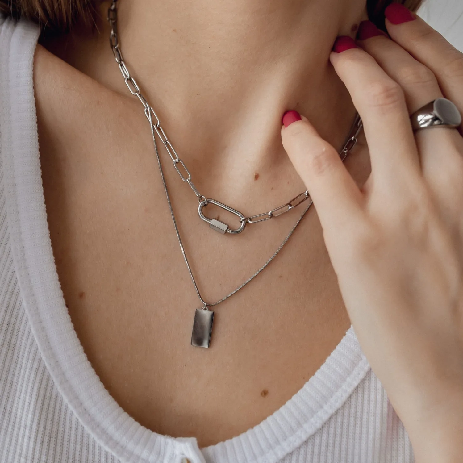 Filigrane Ketten | Hey Happiness Kette Viereck Anhänger Silber Silver