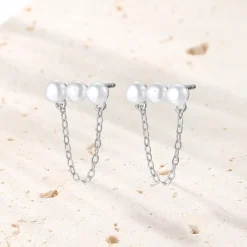 Ohrstecker | Perlenohrringe | Hey Happiness Ketten Ohrringe Silber 925 mit Perlen