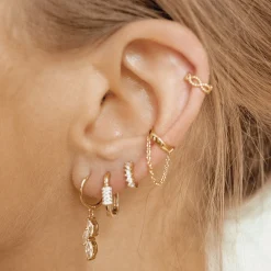 Ear Cuffs | Ohrstecker | Hey Happiness Klassischer Ear Cuff Ohrring mit Kettchen Sterlingsilber in Gold