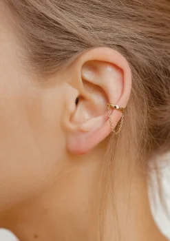 Ear Cuffs | Ohrstecker | Hey Happiness Klassischer Ear Cuff Ohrring mit Kettchen Sterlingsilber in Gold