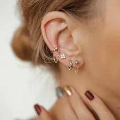 Ear Cuffs | Ohrstecker | Hey Happiness Klassischer Ear Cuff Ohrring mit Kettchen Sterlingsilber Silver