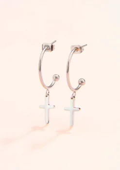 Creolen | Hey Happiness Kreuz Creolen Silberfarbe Silver