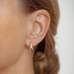 Creolen | Hey Happiness Kreuz und Quer Creolen mit Edelsteinen Sterlingsilber in Gold