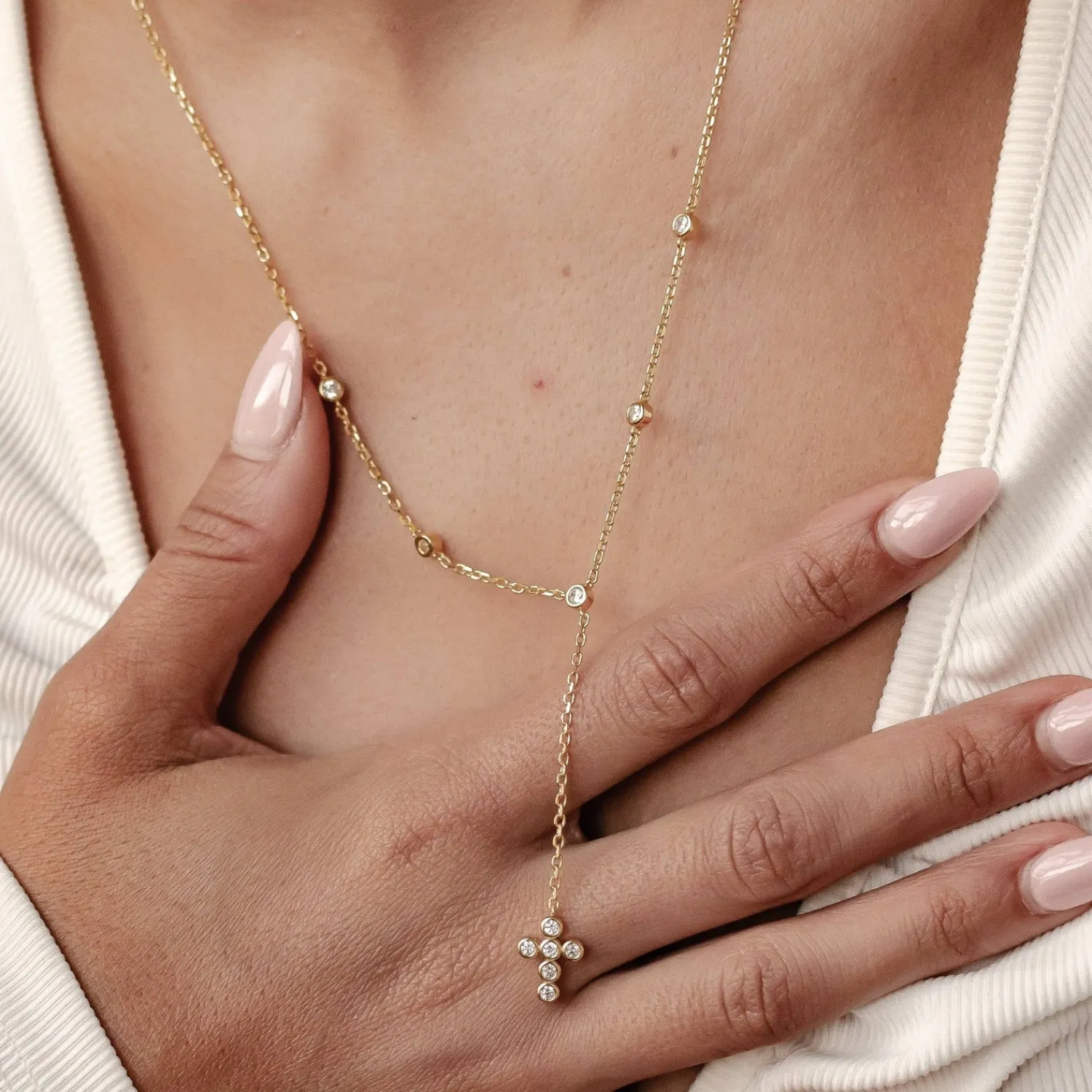Lariat Necklaces | Filigrane Ketten | Hey Happiness Kreuz Y Lariat Kette aus Sterlingsilber